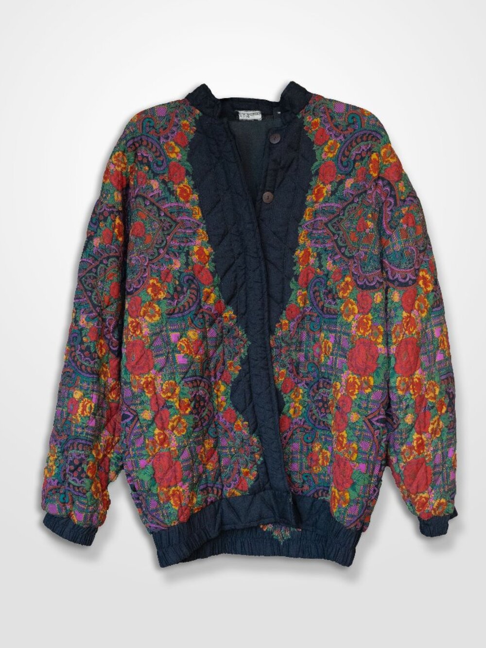 Vintage 80s Quilted Jacket Slouchy Boho Goth Shabby Chic Oversized Hippie Coat